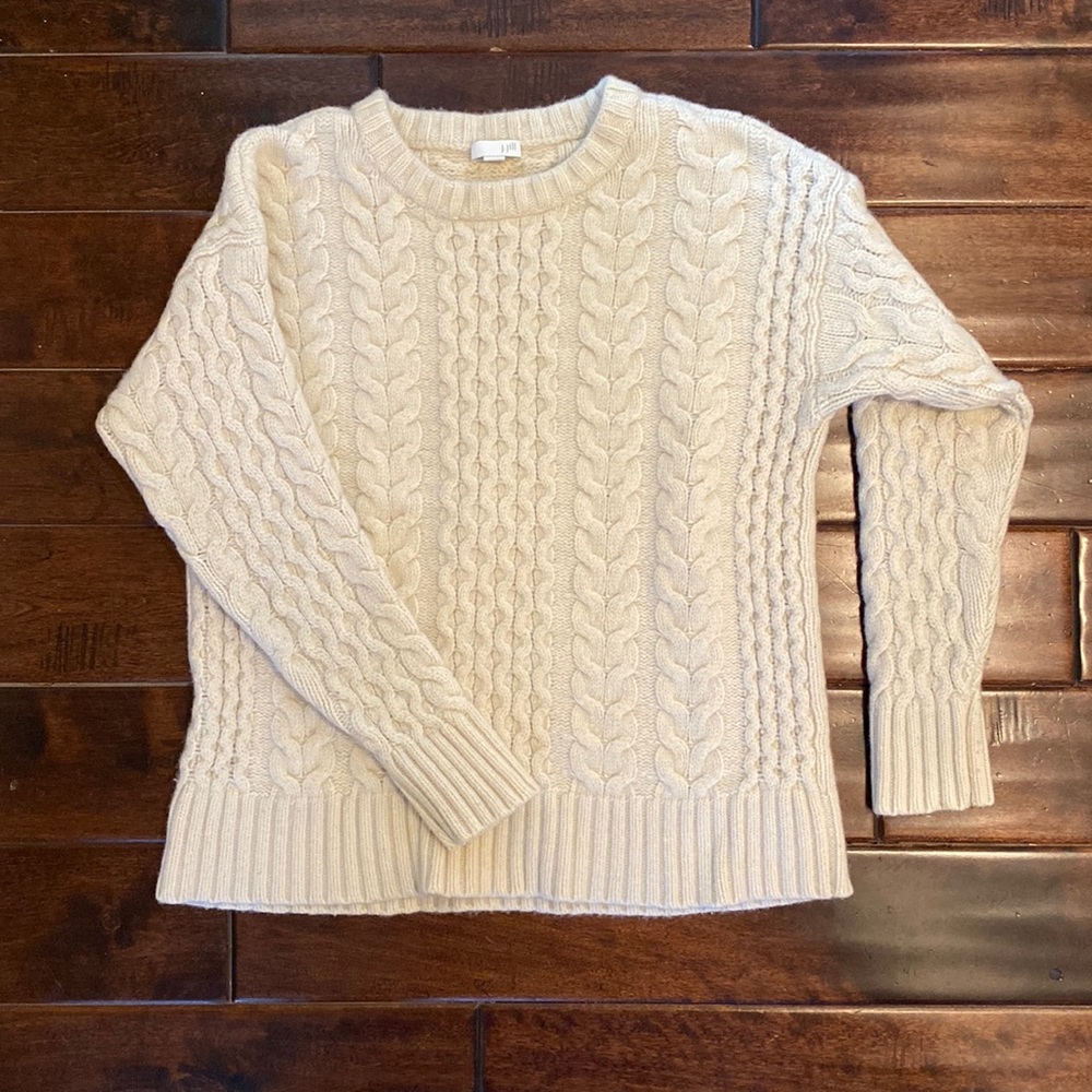 J Jill Wool-blend Cream Cable Sweater